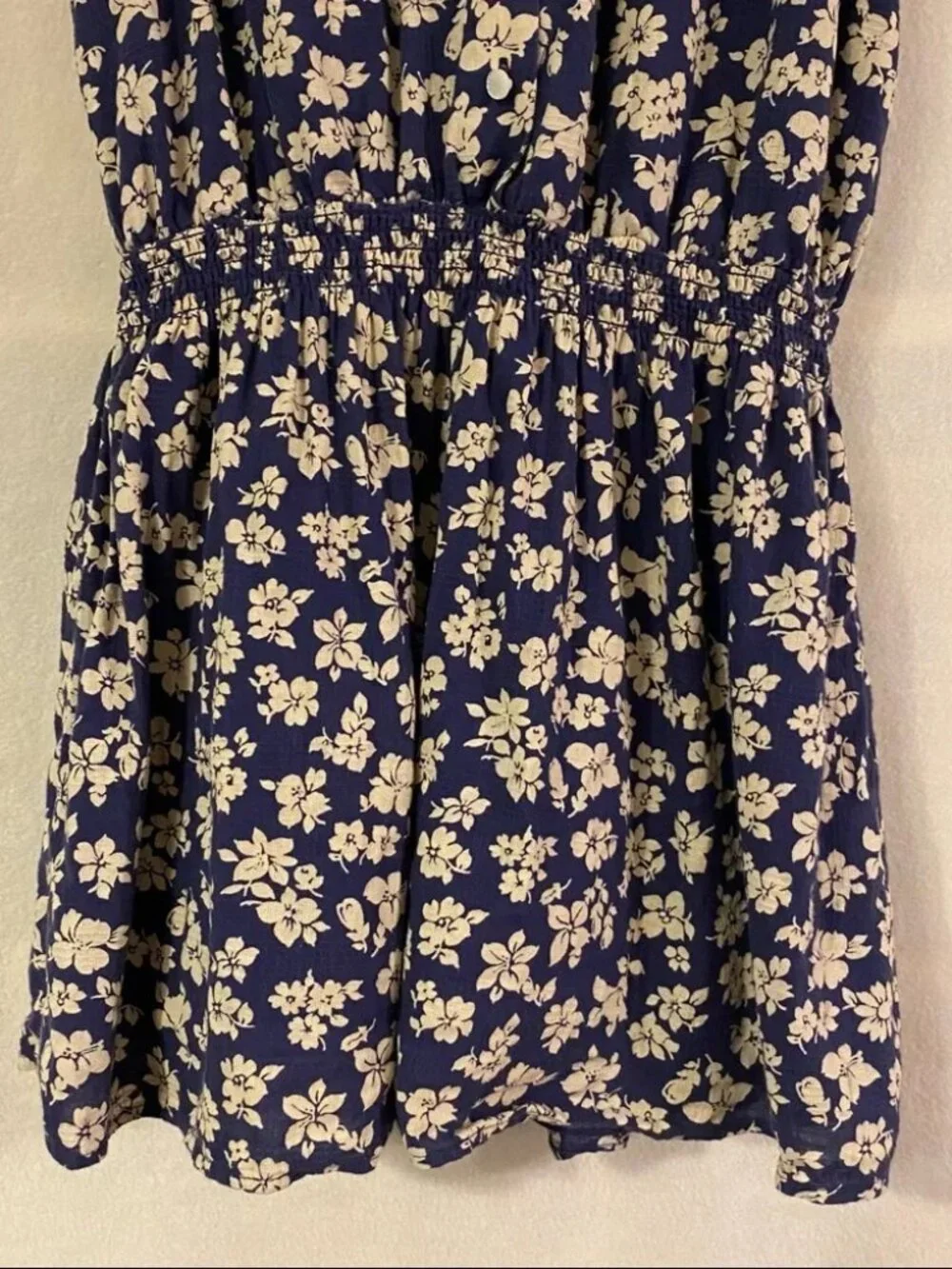 Polo Ralph Lauren indigo blue tan floral button down elastic waist dress